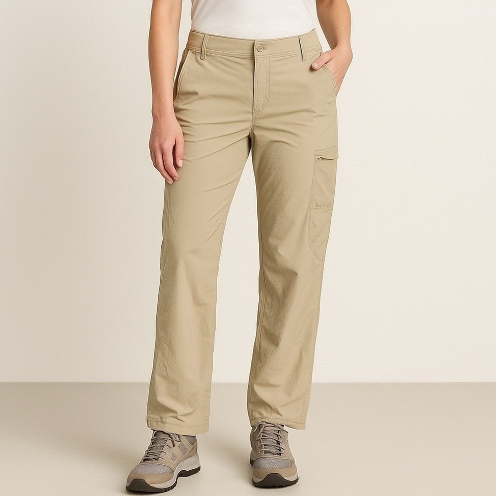 Columbia Omni-Shade Hiking Pants Roll Tab Women's 10 Beige Nylon UPF Zip Pocket